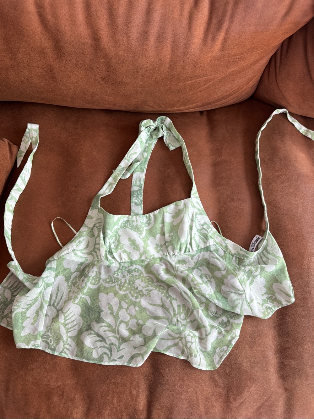Princess Polly Green & White Floral Halter Open Back Top